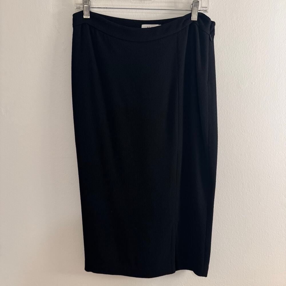 A.L.C. Black Textured Straight Midi Pencil Skirt Size 12 Wool Blend Quiet Luxury